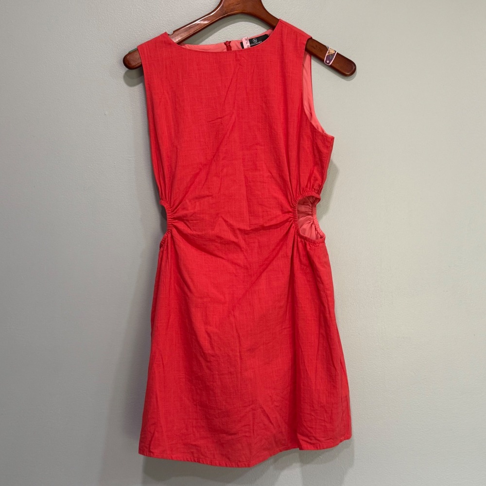 LILLUSORY Coral Red Cotton Side Cut-Out Sleeveless Mini Dress M